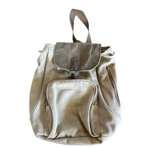 CARGOIT Khaki & Brown Canvas Rucksack Backpack Drawstring with Clasp Closure